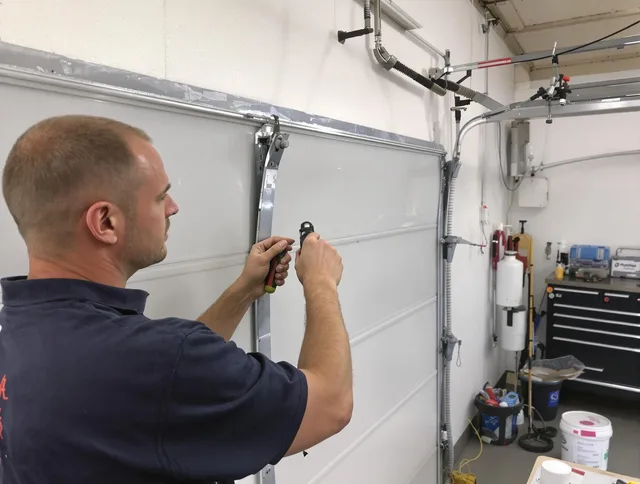 Before and after garage door dent repair by Lakeland Garage Door Repair in Lakeland