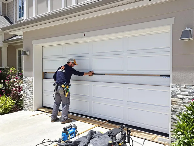 Lakeland Garage Door Repair team performing complete garage door replacement at Lakeland residence
