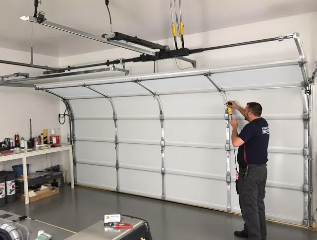 Lakeland Garage Door Repair certified technician performing overhead door system repair in Lakeland